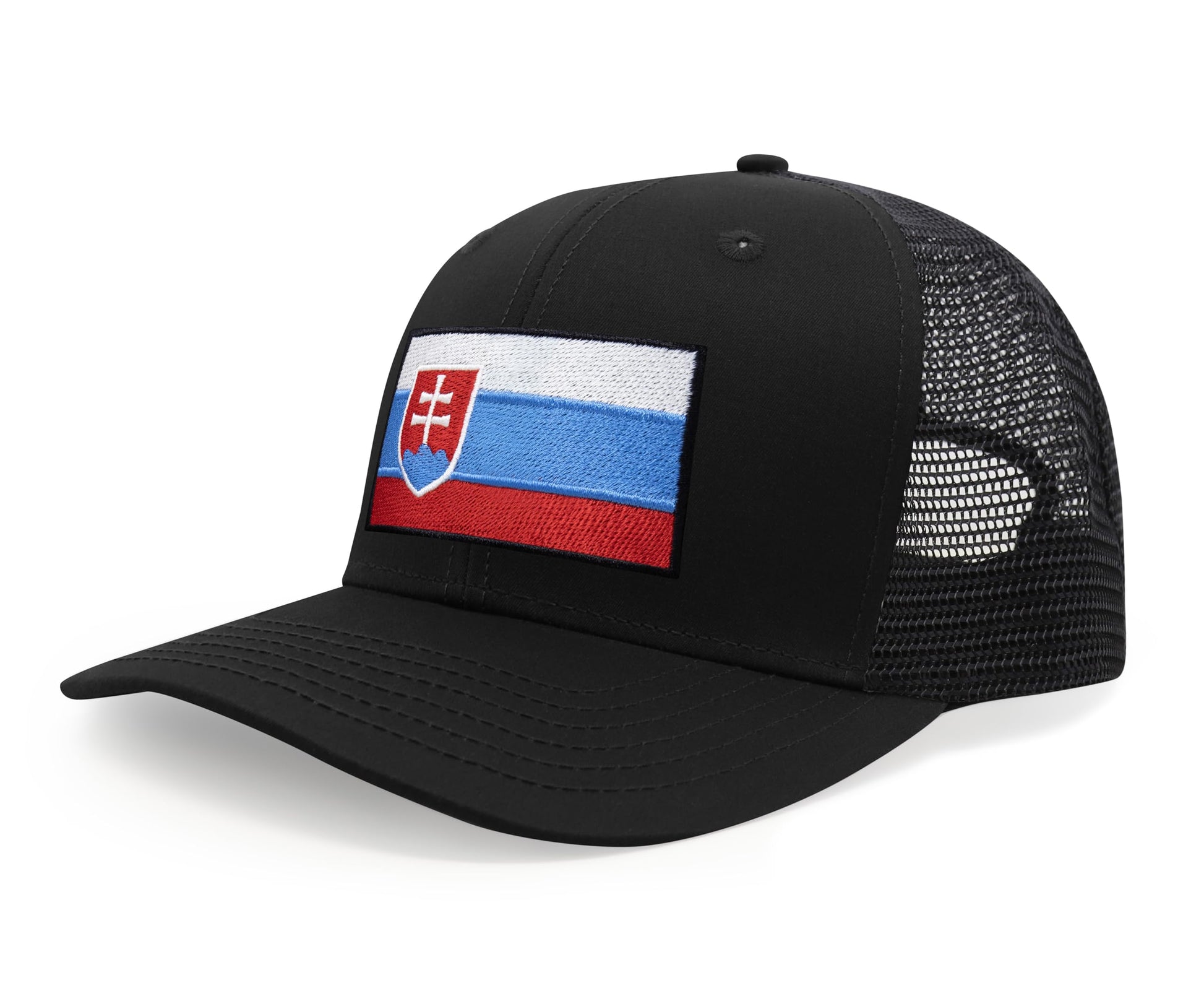 International Tie Country Hat for Men and Women, Adjustable Snapback Trucker Baseball Cap with Embroidered Patch (Slovakia, All Black) - International Tie