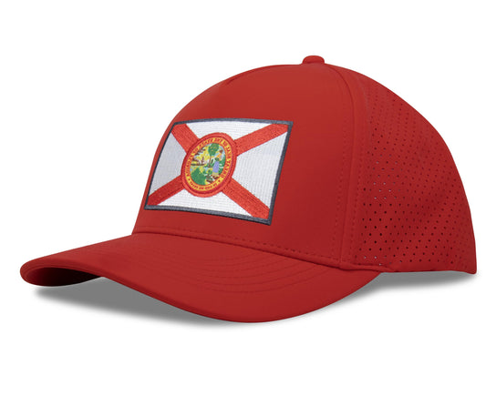 Performance Golf Hat – Adjustable Snapback Trucker Baseball Cap for Men & Women - Jetset Series (Florida, Red Rosso)