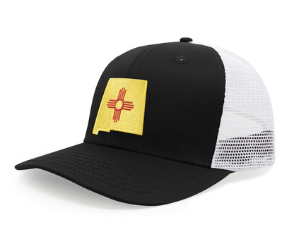 International Tie Stateline Flag Hat for Men and Women - Snapback Trucker Baseball Cap (New Mexico, Black White)