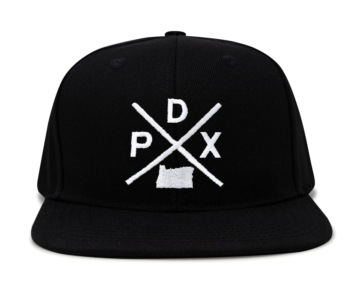 International Tie Hat for Men and Women, Snapback Trucker Baseball Cap, Embroidered Cross Logo (PDX - Portland, Black Flatbill) - International Tie