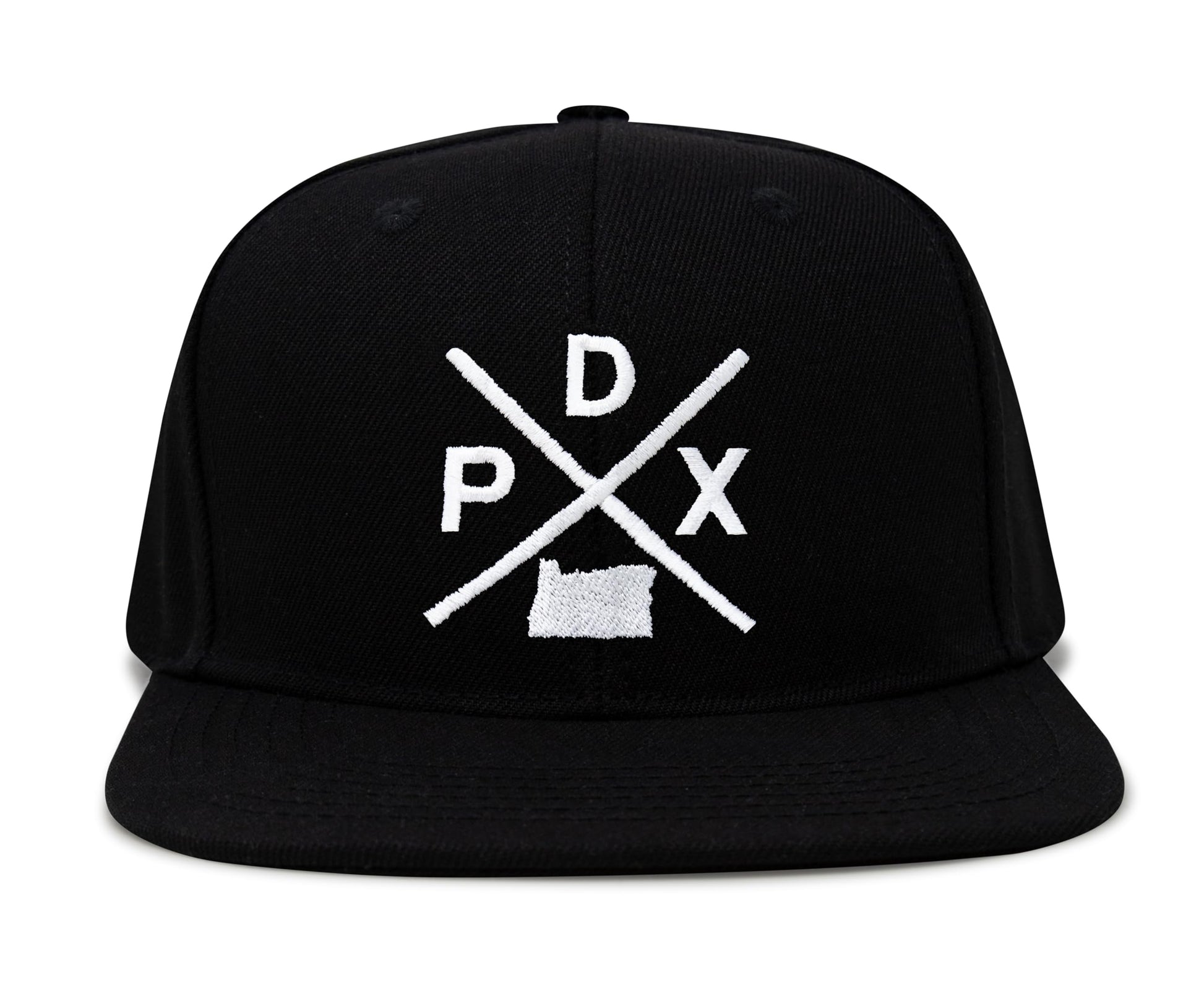 International Tie Hat for Men and Women, Snapback Trucker Baseball Cap, Embroidered Cross Logo (PDX - Portland, Black Flatbill) - International Tie