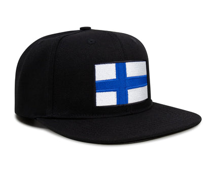 International Tie Finland Flag Hat for Men and Women - Adjustable Snapback Trucker Baseball Cap (Black Flatbill)
