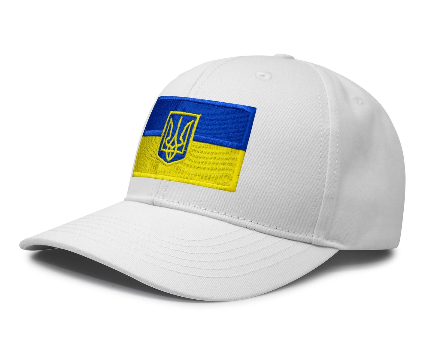 International Tie Country Hat for Men and Women, Adjustable Snapback Trucker Baseball Cap with Embroidered Patch (Ukraine, All White)