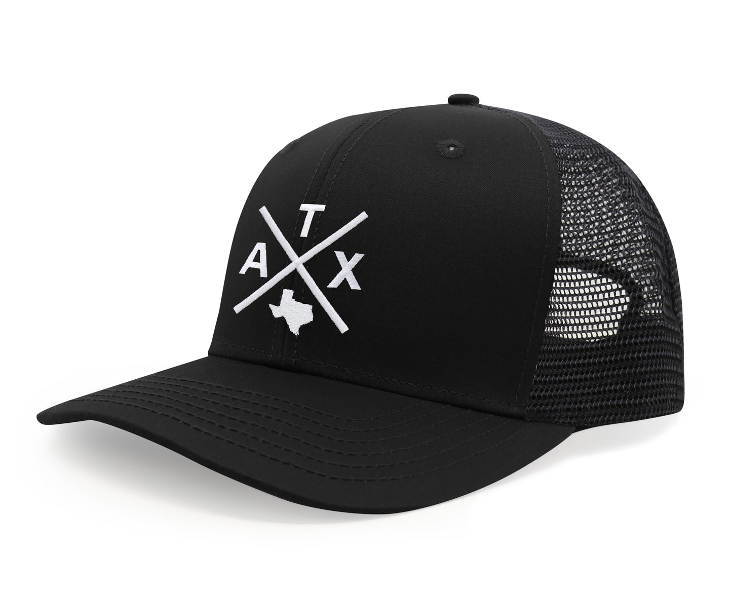 International Tie Austin ATX Trucker Hat for Men and Women – Snapback Baseball Cap (All Black)