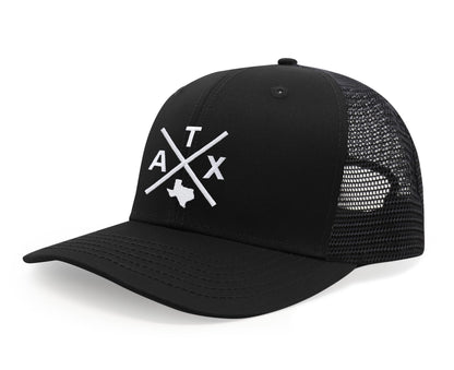 International Tie Austin ATX Trucker Hat for Men and Women – Snapback Baseball Cap (All Black)