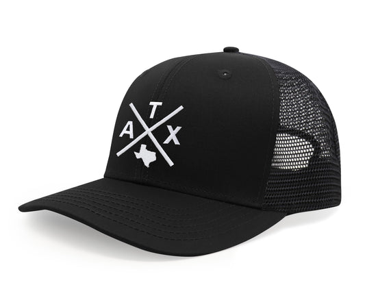 International Tie Austin ATX Trucker Hat for Men and Women – Snapback Baseball Cap (All Black)