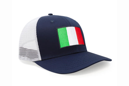 International Tie Country Hat for Men and Women, Adjustable Snapback Trucker Baseball Cap with Embroidered Patch (Italy, Navy White)