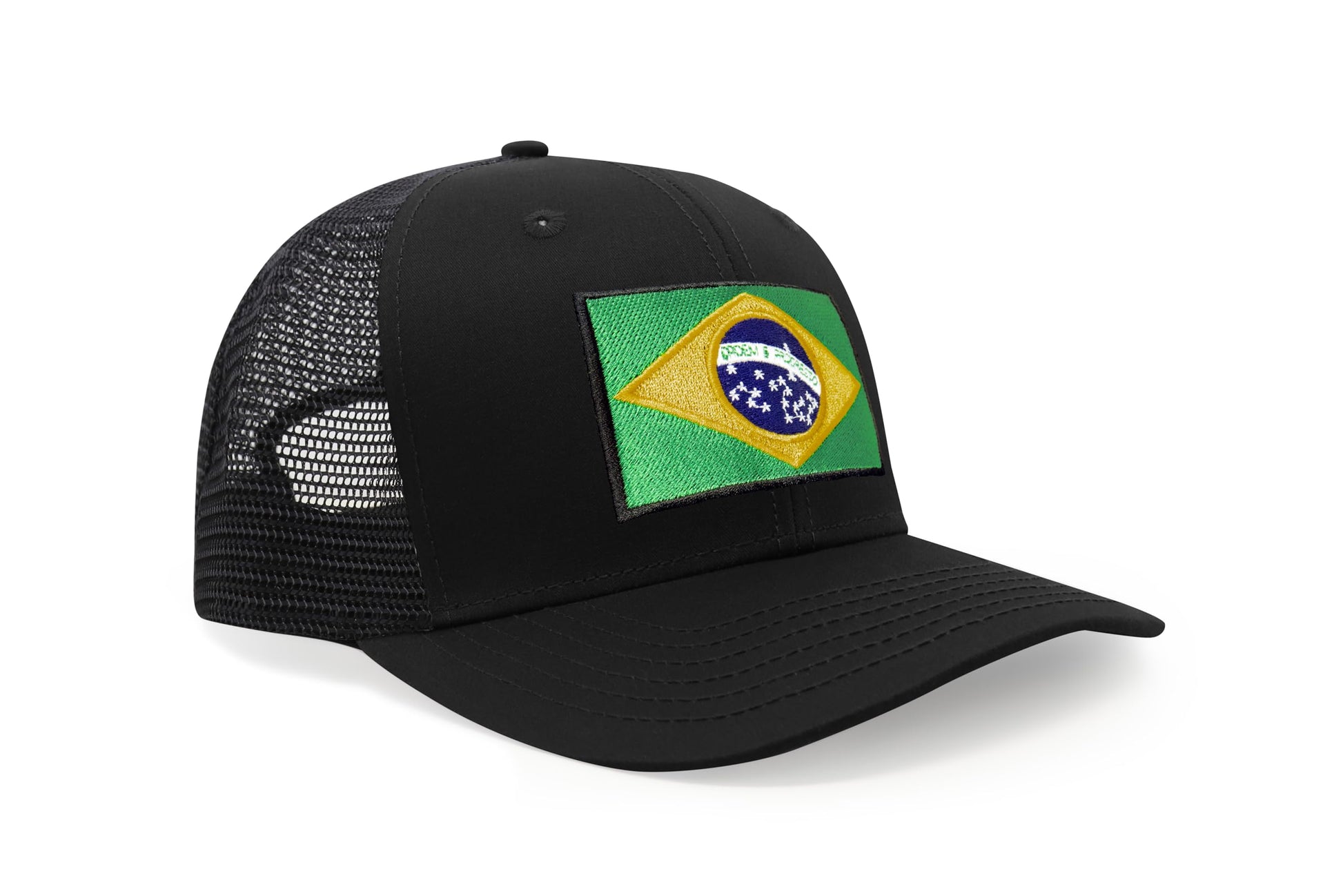International Tie Country Hat for Men and Women, Adjustable Snapback Trucker Baseball Cap with Embroidered Patch (Brazil, All Black) - International Tie