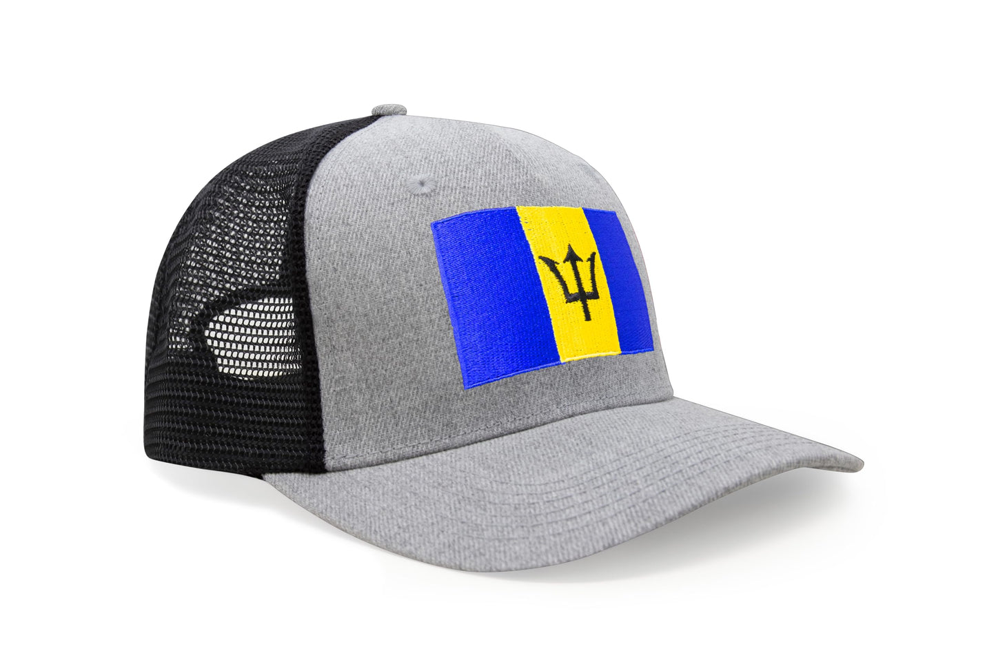 International Tie Country Hat for Men and Women, Adjustable Snapback Trucker Baseball Cap with Embroidered Patch (Barbados, Grey Black) - International Tie