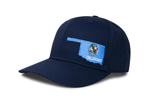 International Tie Stateline Flag Hat for Men and Women - Snapback Trucker Baseball Cap (Oklahoma, All Navy)
