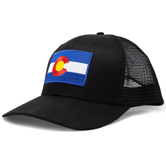 International Tie Colorado Hat – Colorado Flag Adjustable One Size Trucker Cap, Baseball, Snapback with an Embroidered Patch (All Black)