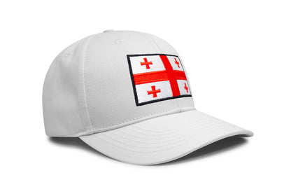International Tie Country Hat for Men and Women, Adjustable Snapback Trucker Baseball Cap with Embroidered Patch (Georgia, All White)