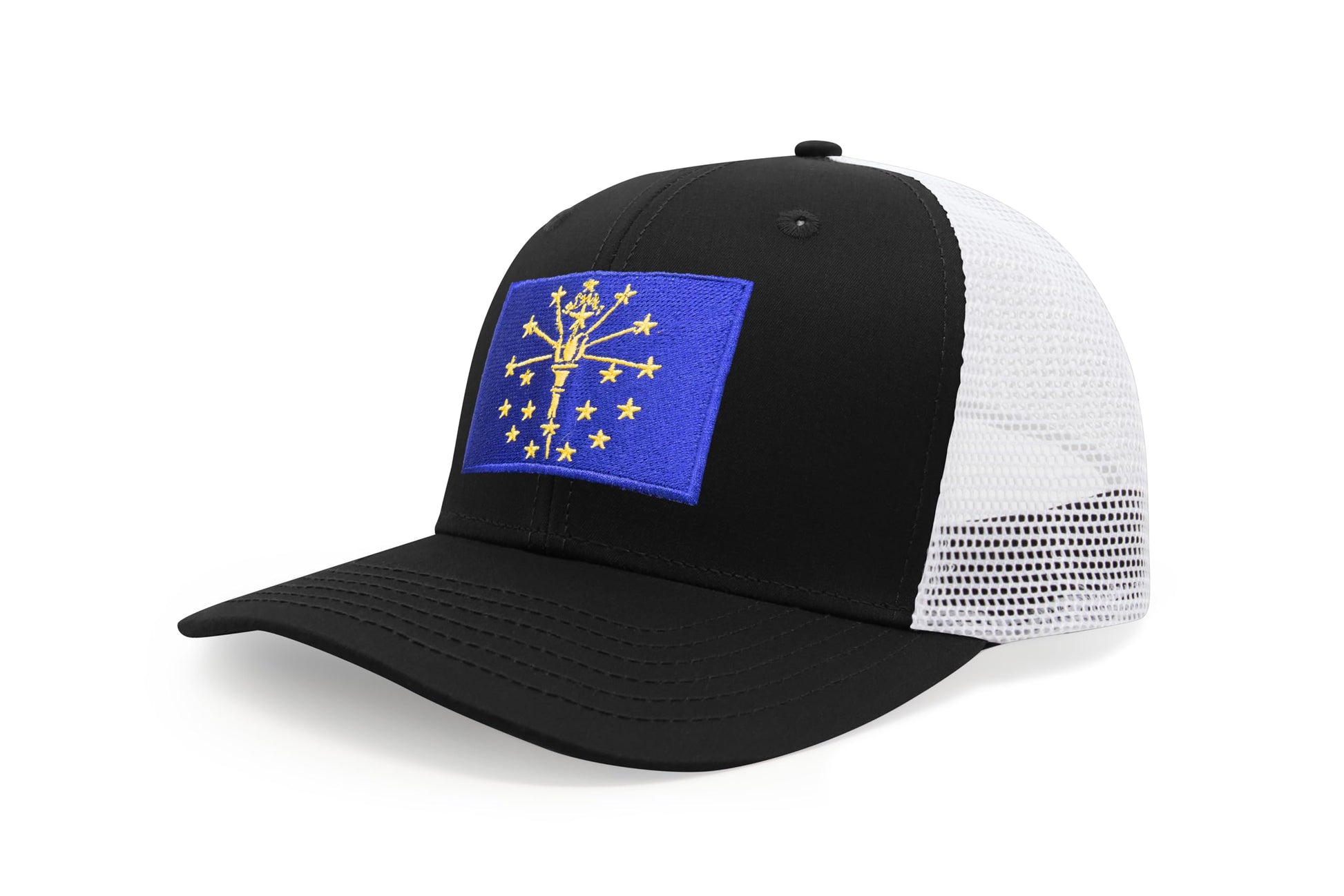 International Tie State Hat for Men and Women, Adjustable Snapback Trucker Baseball Cap with Embroidered Patch (Indiana, Black White) - International Tie