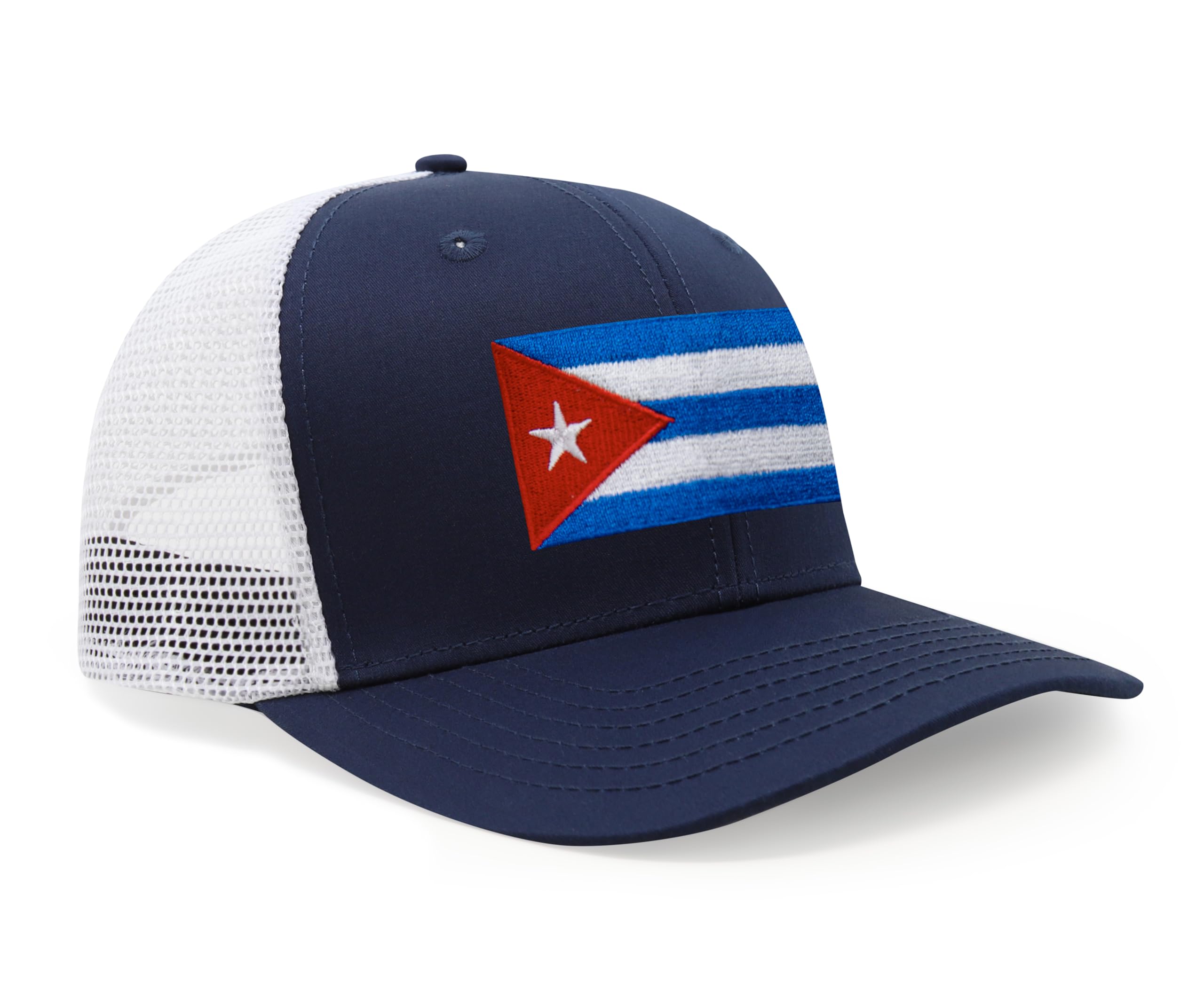 International Tie Country Hat for Men and Women, Adjustable Snapback Trucker Baseball Cap with Embroidered Patch (Cuba, Navy White)