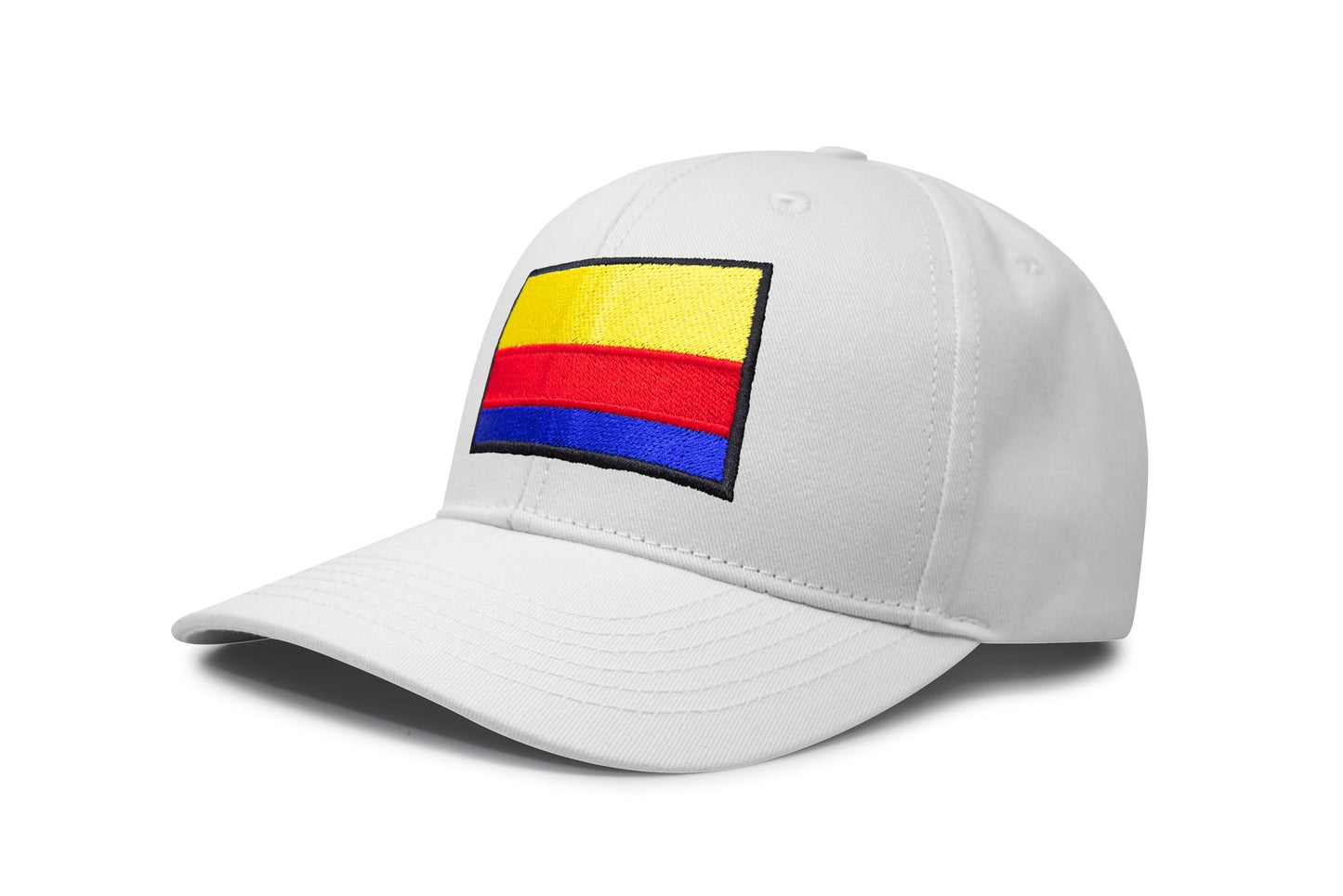 International Tie Country Hat for Men and Women, Adjustable Snapback Trucker Baseball Cap with Embroidered Patch (Colombia, All White)