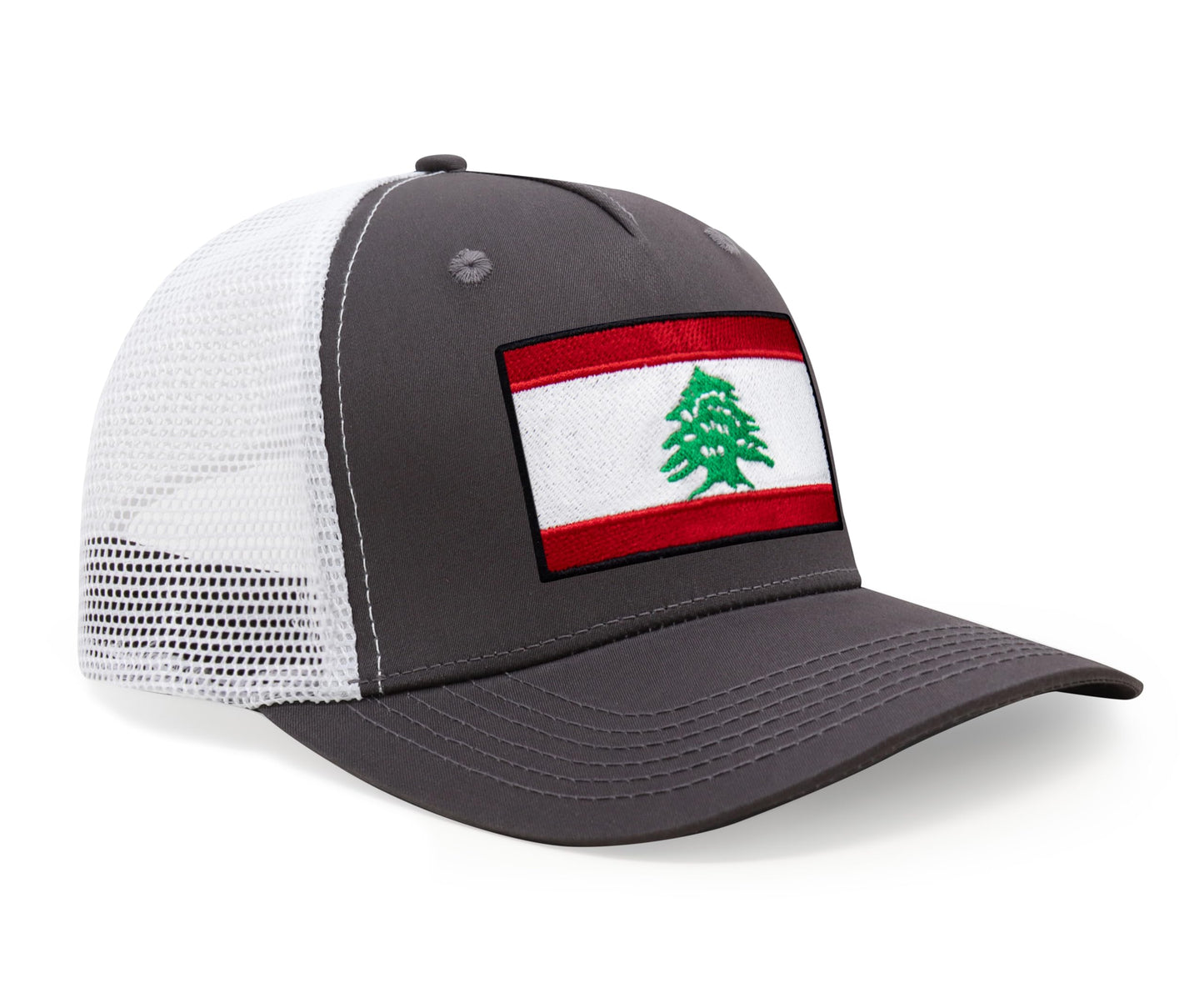 International Tie Lebanon Flag Hat for Men and Women - Adjustable Snapback Trucker Baseball Cap (Grey White)