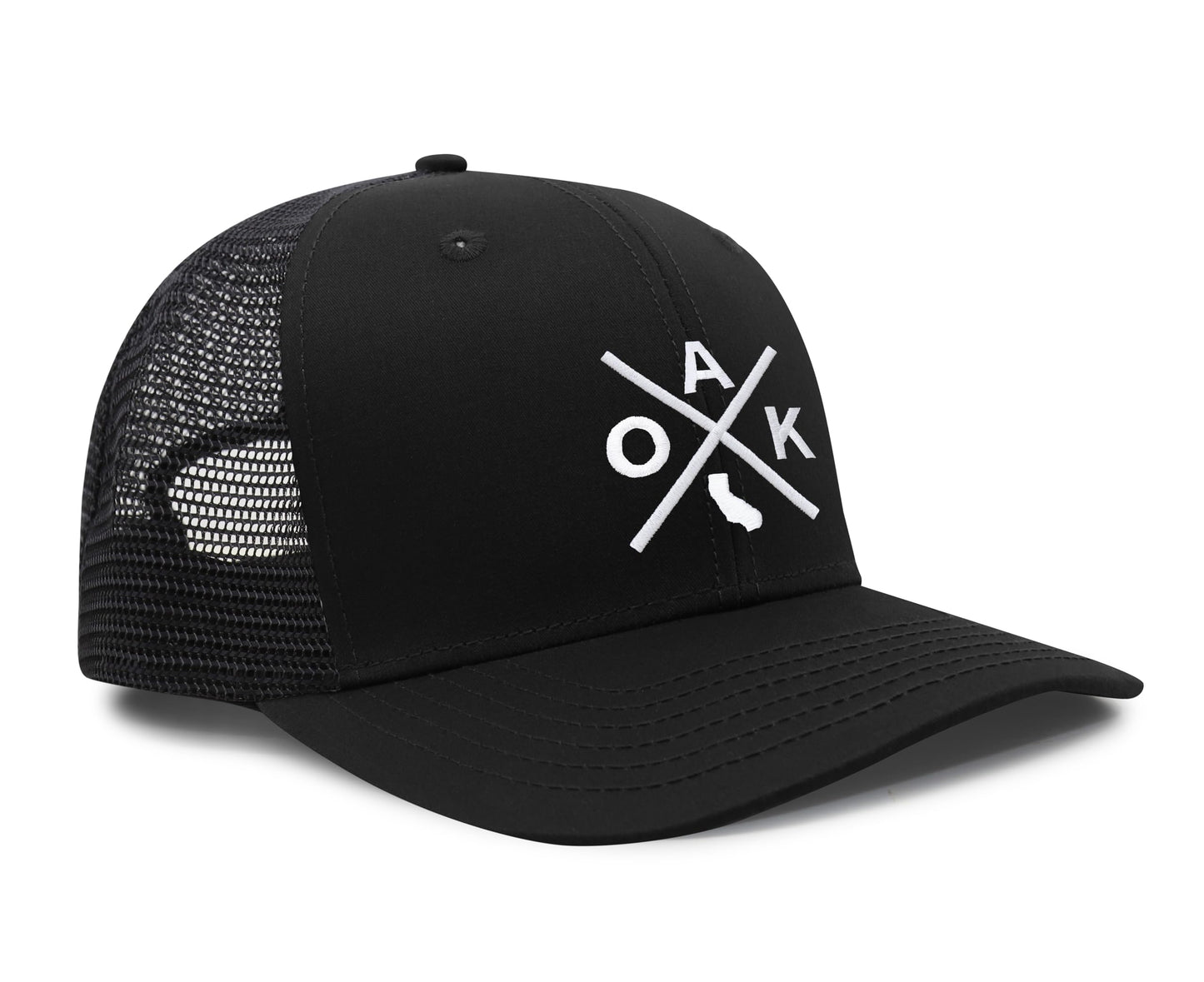International Tie Hat for Men and Women, Adjustable Snapback Trucker Baseball Cap, Embroidered Cross Logo (OAK - Oakland, All Black)