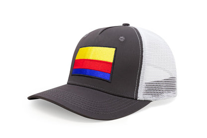 International Tie Country Hat for Men and Women, Adjustable Snapback Trucker Baseball Cap with Embroidered Patch (Colombia, Grey White)