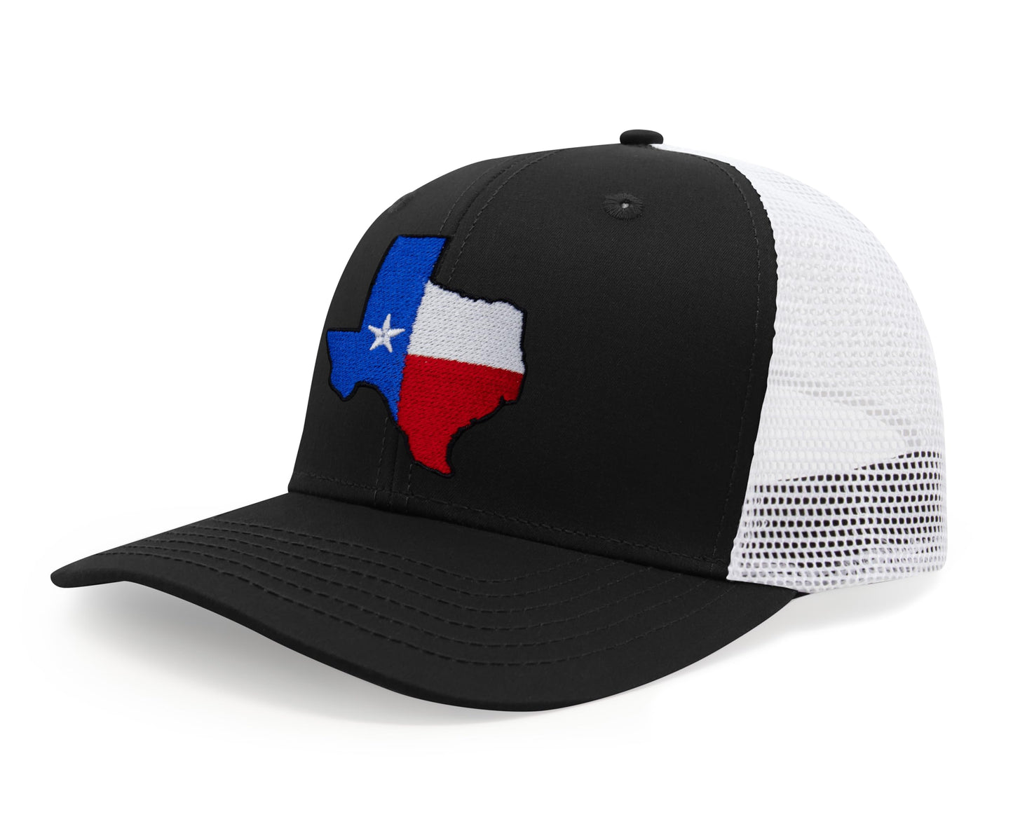 International Tie Hat for Men and Women, Adjustable Snapback Trucker Baseball Cap with Embroidered Patch (Texas, Black White)