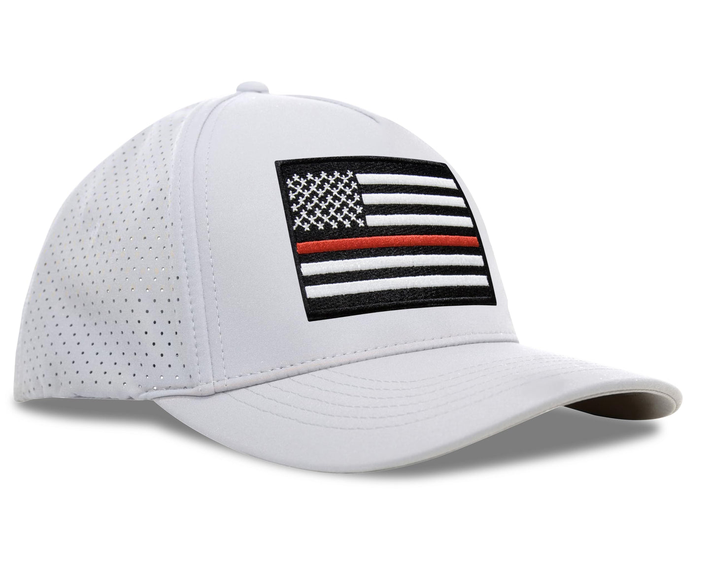 Performance Golf Hat – Adjustable Snapback Trucker Baseball Cap for Men & Women - Jetset Series (Thin Red Line, Arctic White)
