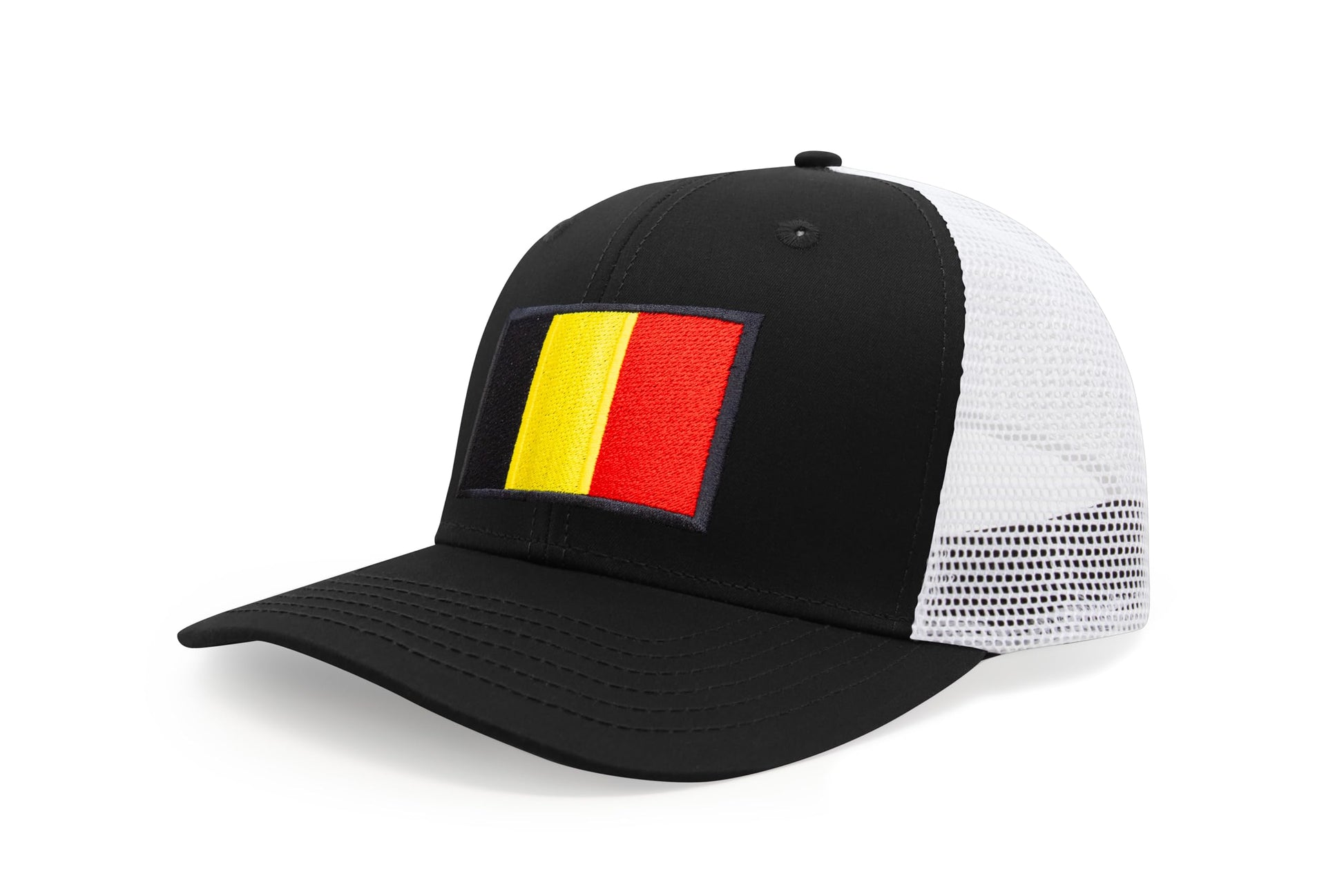 International Tie Country Hat for Men and Women, Adjustable Snapback Trucker Baseball Cap with Embroidered Patch (Belgium, Black White) - International Tie