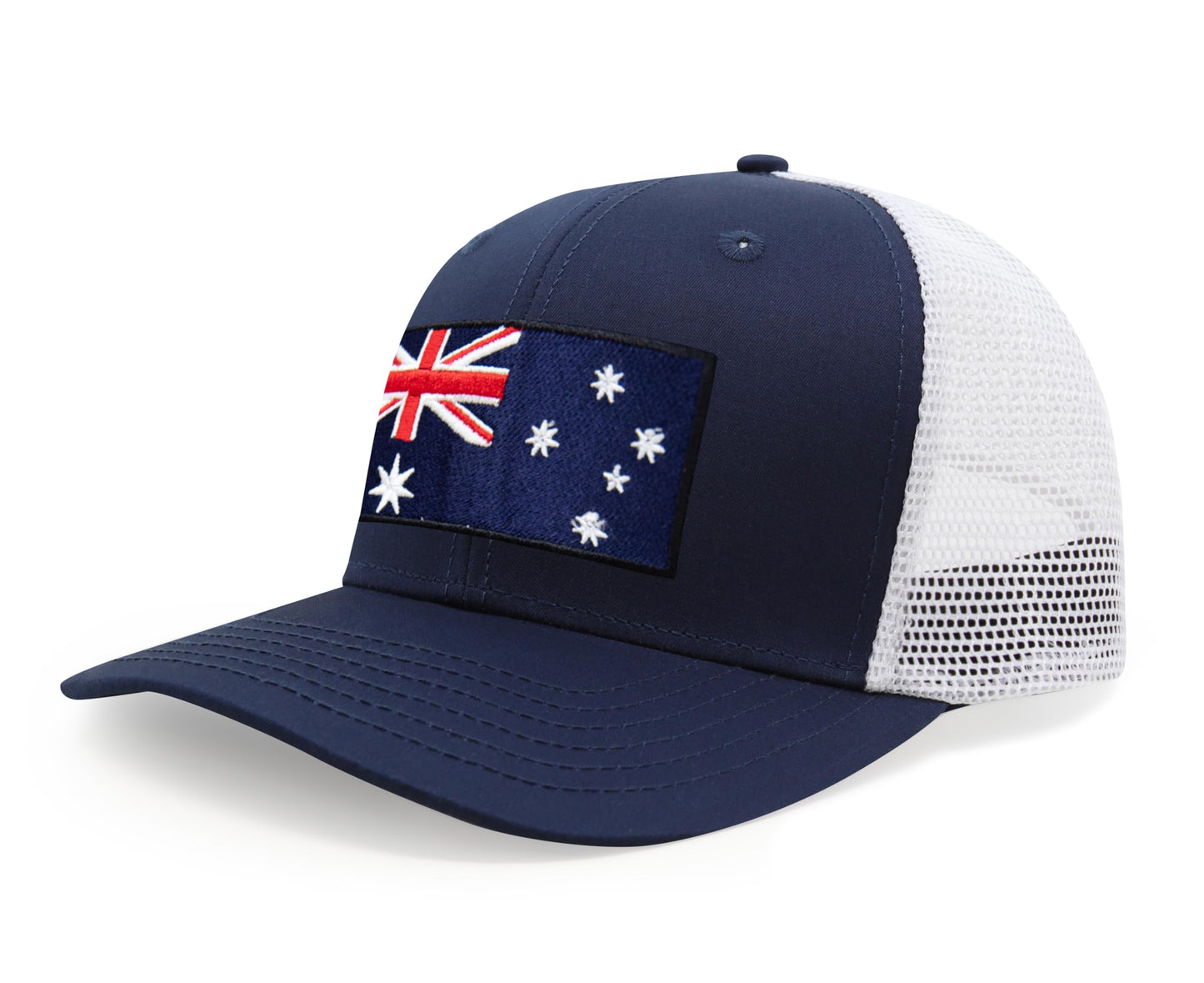 International Tie Country Hat for Men and Women, Adjustable Snapback Trucker Baseball Cap with Embroidered Patch (Croatia, Navy White)