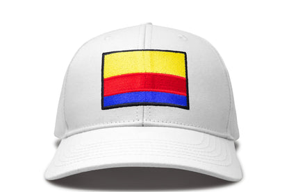 International Tie Country Hat for Men and Women, Adjustable Snapback Trucker Baseball Cap with Embroidered Patch (Colombia, All White)
