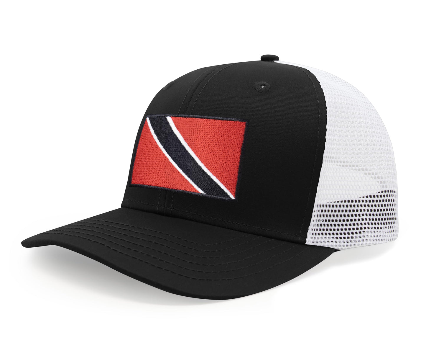 International Tie Country Hat for Men and Women, Adjustable Snapback Trucker Baseball Cap with Embroidered Patch (Trinidad and Tobago, Black White) - International Tie