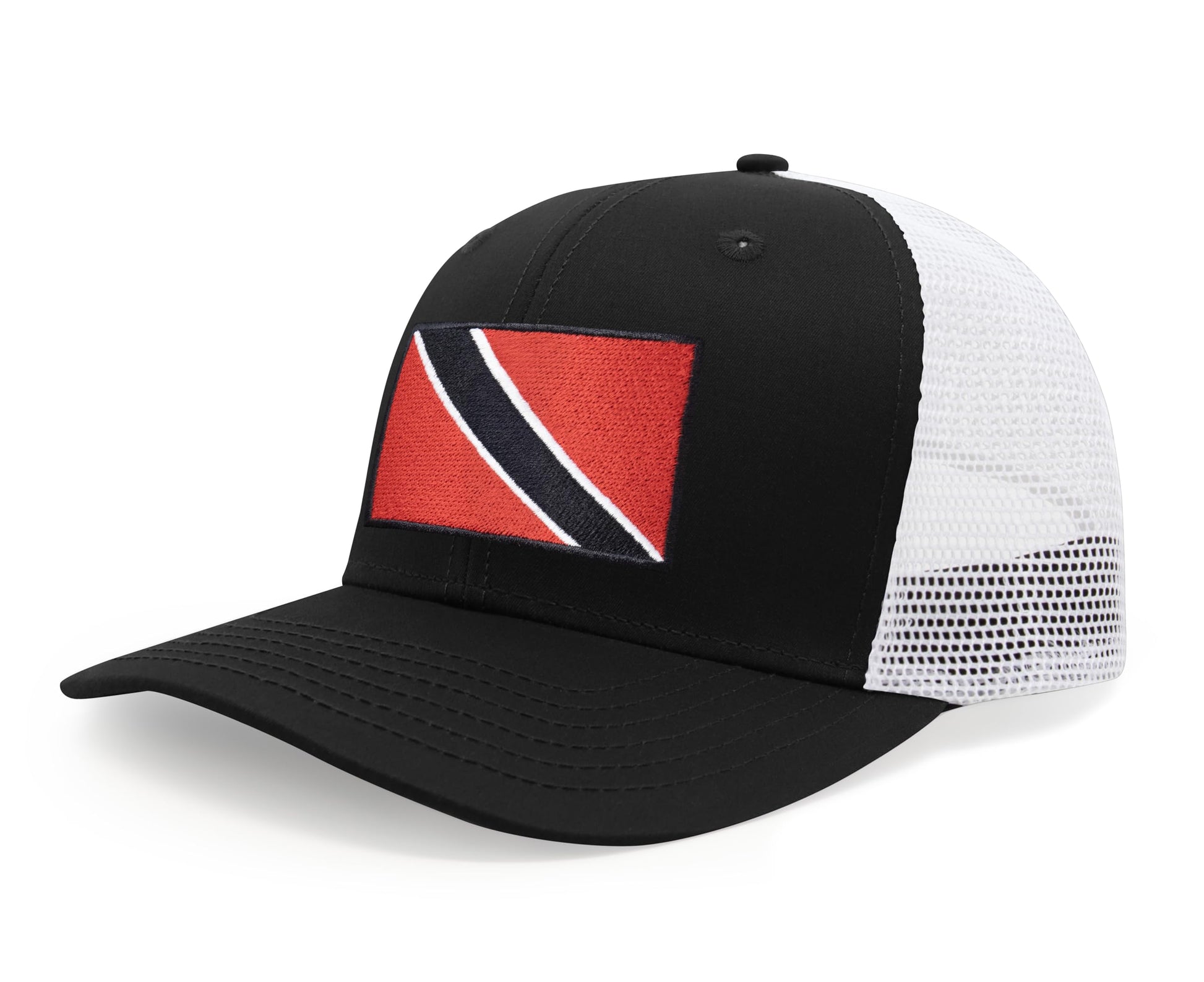 International Tie Country Hat for Men and Women, Adjustable Snapback Trucker Baseball Cap with Embroidered Patch (Trinidad and Tobago, Black White) - International Tie