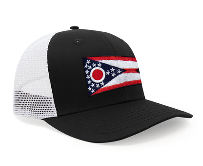 International Tie Premium Ohio - Flag Patch Hat for Men and Women - Snapback Trucker Baseball Cap (Black White)