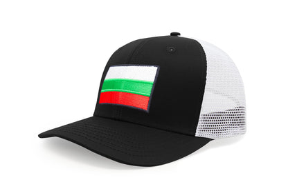 International Tie Country Hat for Men and Women, Adjustable Snapback Trucker Baseball Cap with Embroidered Patch (Bulgaria, Black White)