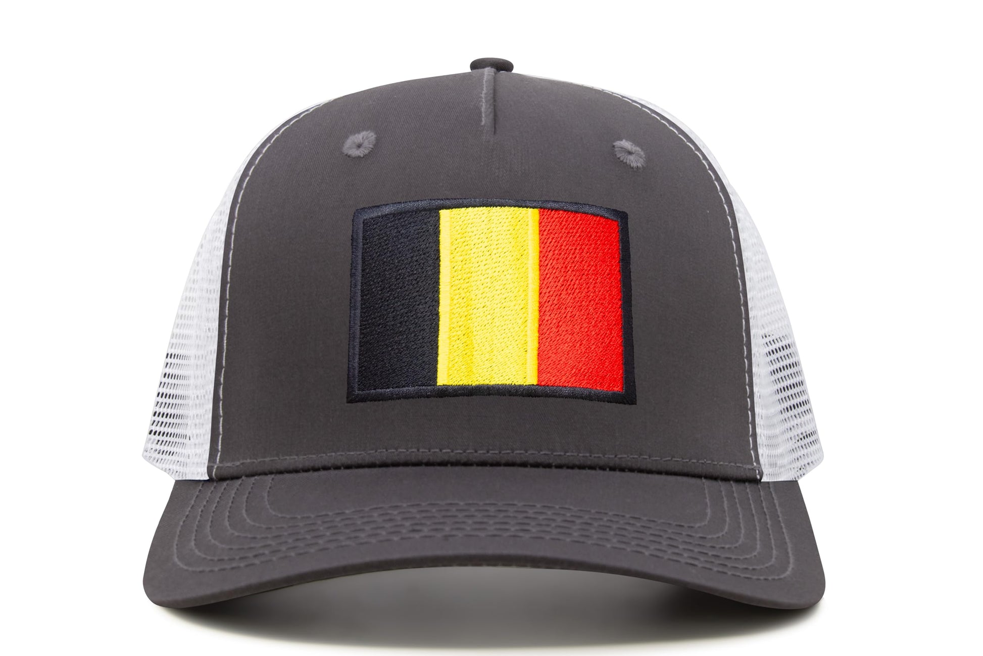 International Tie Country Hat for Men and Women, Adjustable Snapback Trucker Baseball Cap with Embroidered Patch (Belgium, Grey White) - International Tie