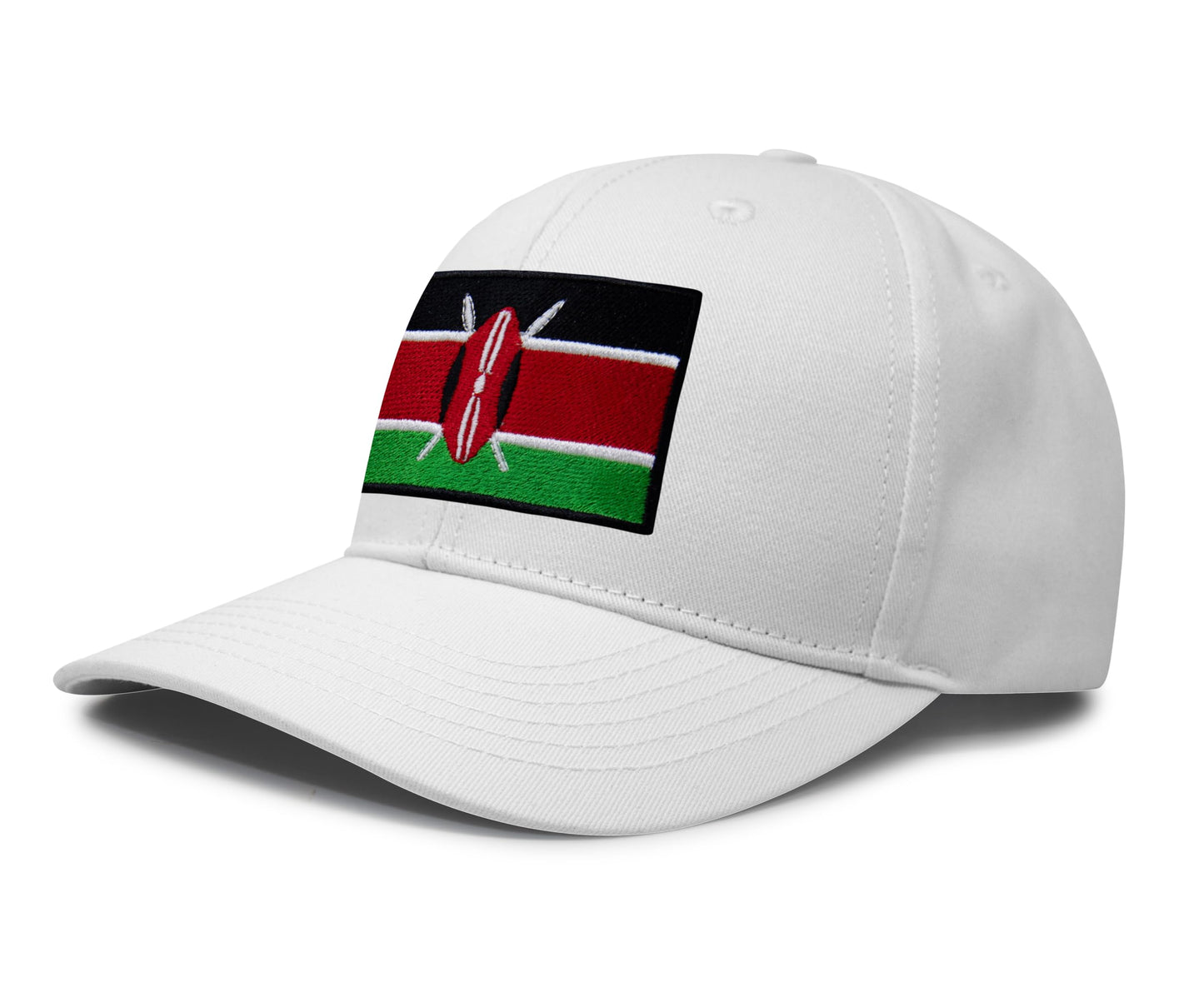 International Tie Kenya Flag Hat for Men and Women - Adjustable Snapback Trucker Baseball Cap (All White)