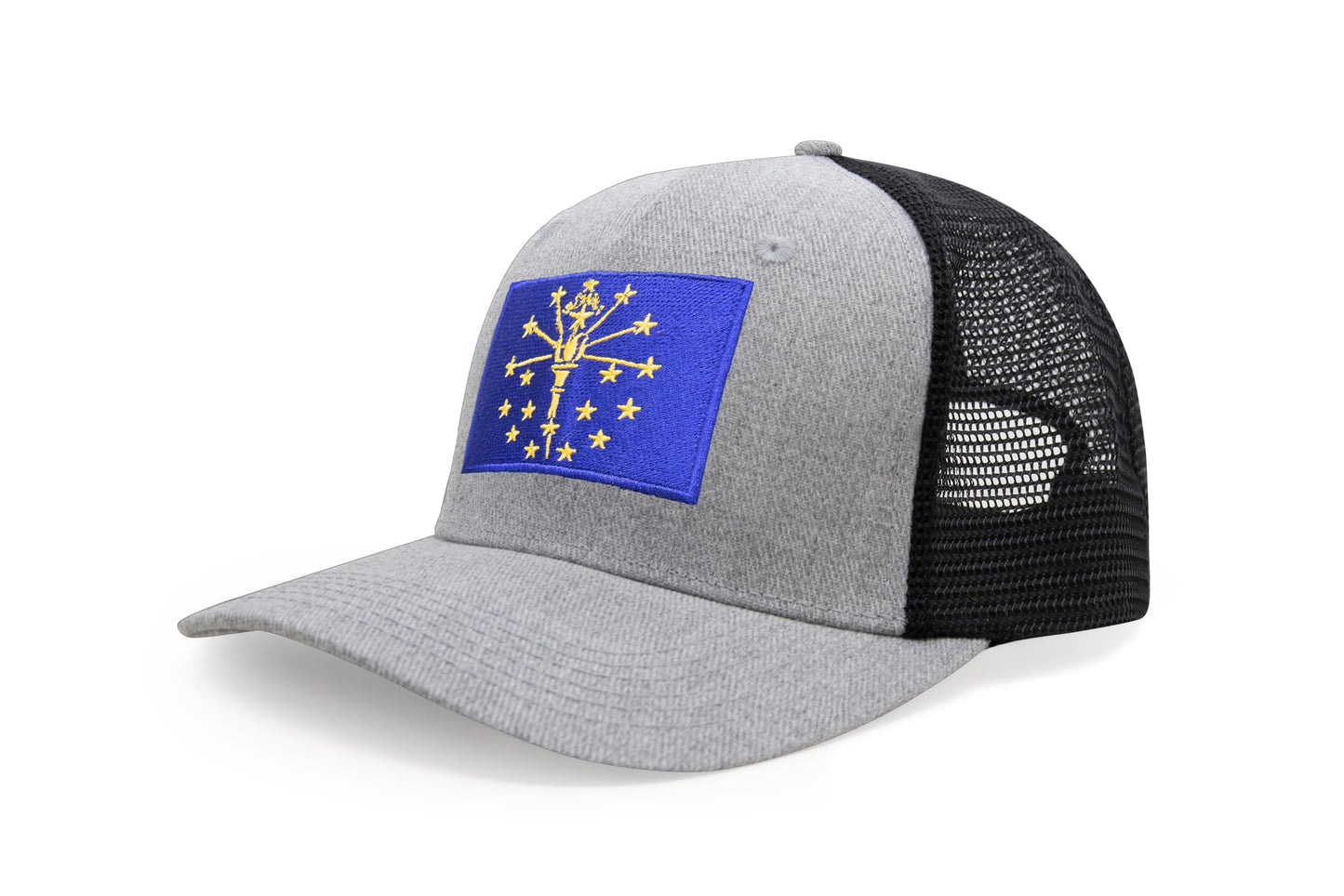 International Tie State Hat for Men and Women, Adjustable Snapback Trucker Baseball Cap with Embroidered Patch (Indiana, Grey Black) - International Tie