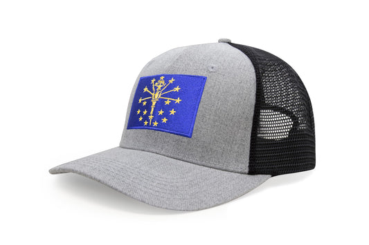 International Tie State Hat for Men and Women, Adjustable Snapback Trucker Baseball Cap with Embroidered Patch (Indiana, Grey Black) - International Tie