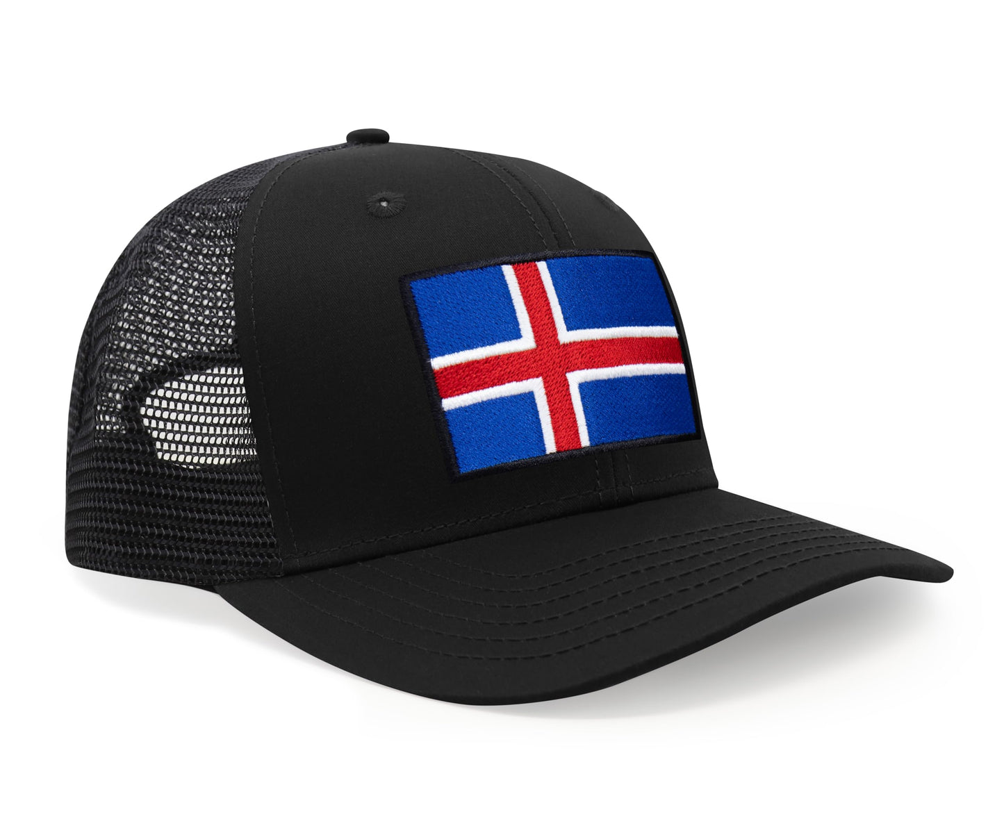 International Tie Iceland Flag Hat for Men and Women - Adjustable Snapback Trucker Baseball Cap (All Black)