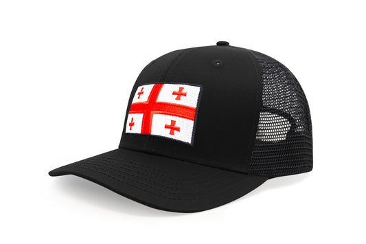 International Tie Country Hat for Men and Women, Adjustable Snapback Trucker Baseball Cap with Embroidered Patch (Georgia, All Black)