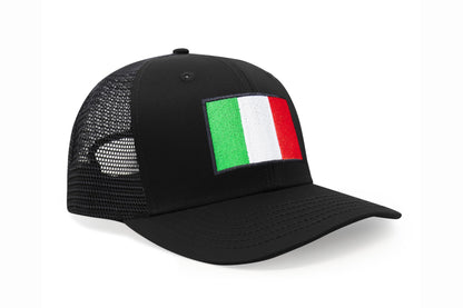 International Tie Country Hat for Men and Women, Adjustable Snapback Trucker Baseball Cap with Embroidered Patch (Italy, All Black)