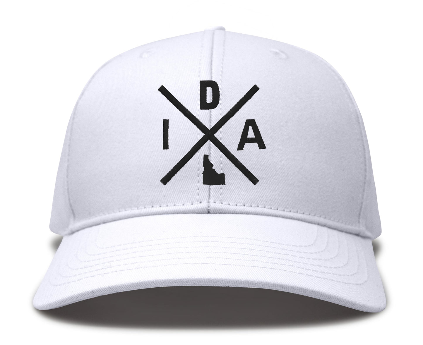 International Tie Hat for Men and Women, Adjustable Snapback Trucker Baseball Cap, Embroidered Cross Logo (IDA - Idaho, All White)
