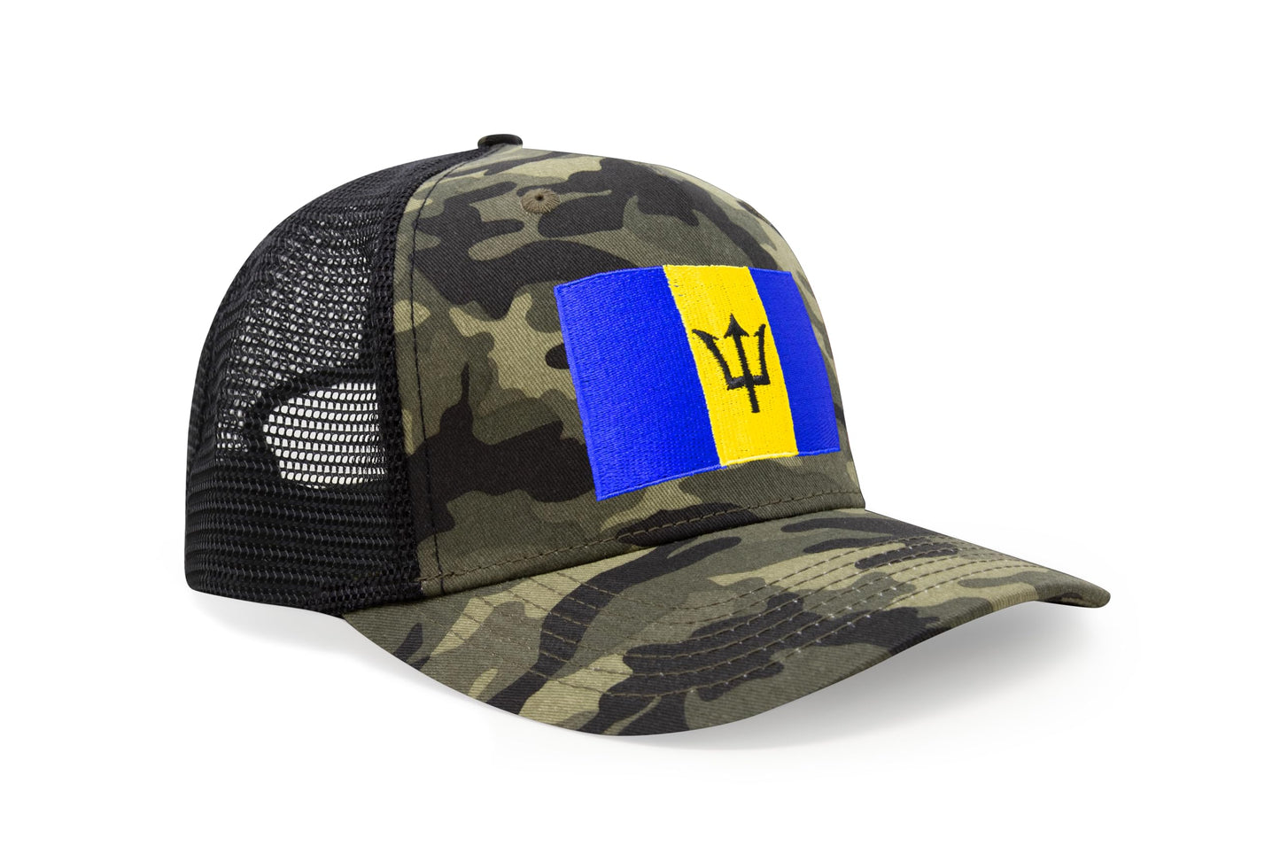International Tie Country Hat for Men and Women, Adjustable Snapback Trucker Baseball Cap with Embroidered Patch (Barbados, Camouflage) - International Tie