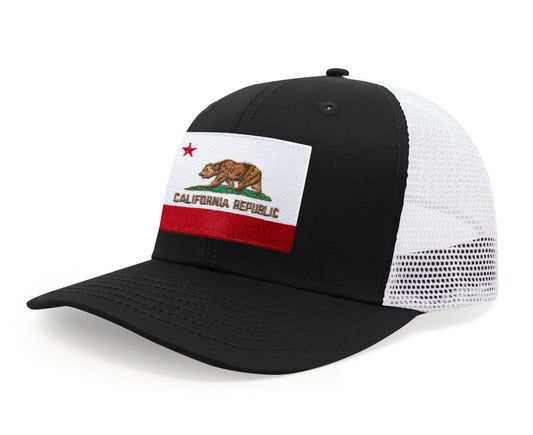 International Tie California Hat for Men and Women - Snapback Trucker Baseball Cap (Black White)