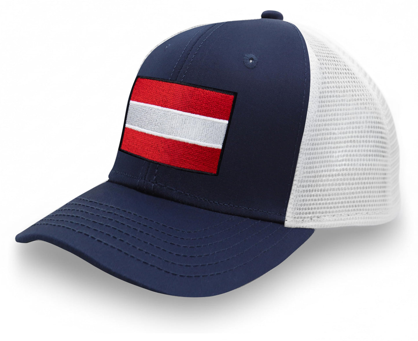 International Tie Country Hat for Men and Women, Adjustable Snapback Trucker Baseball Cap with Embroidered Patch (Austria, Navy White)
