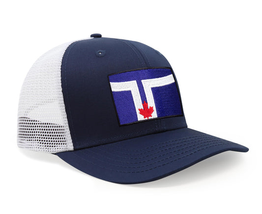 International Tie City Hat for Men and Women, Adjustable Snapback Trucker Baseball Cap with Embroidered Patch (Toronto, Navy White) - International Tie