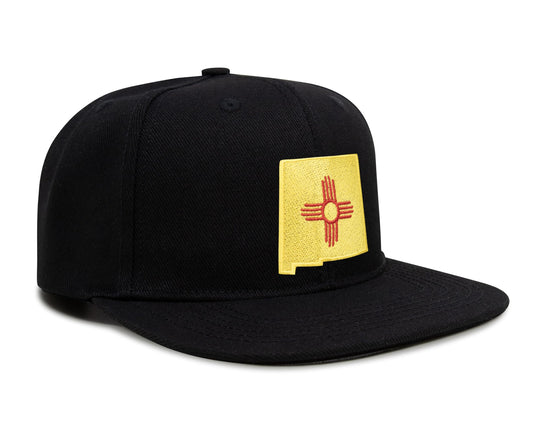 International Tie Stateline Flag Hat for Men and Women - Snapback Trucker Baseball Cap (New Mexico, Black Flatbill)