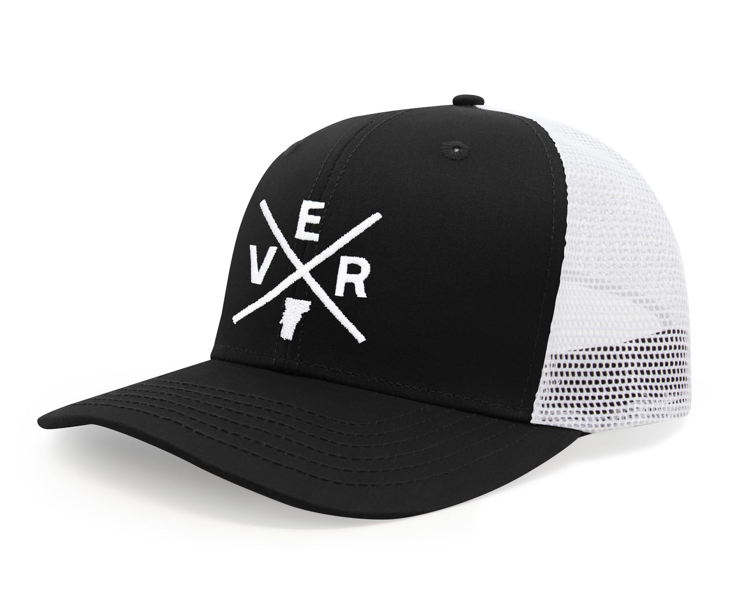 International Tie State City Hat for Men and Women, Snapback Trucker Baseball Cap with Embroidered Cross Logo (Vermont - VER, Black White) - International Tie