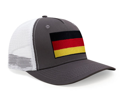 International Tie Germany Flag Hat for Men and Women - Adjustable Snapback Trucker Baseball Cap (Grey White)