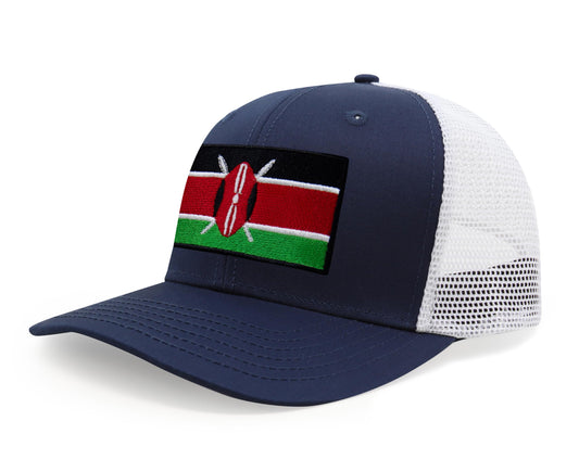 International Tie Premium Kenya - Flag Patch Hat for Men and Women - Snapback Trucker Baseball Cap (Navy White)