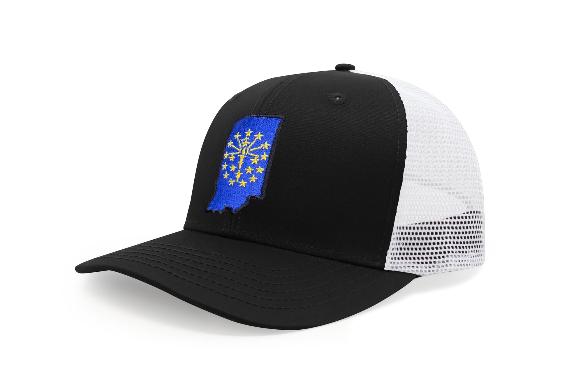 International Tie Stateline Flag Hat for Men and Women - Snapback Trucker Baseball Cap (Indiana, Black White) - International Tie