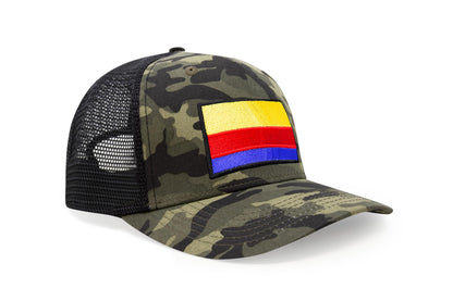 International Tie Country Hat for Men and Women, Adjustable Snapback Trucker Baseball Cap with Embroidered Patch (Colombia, Camouflage)