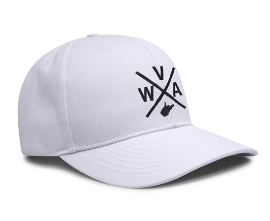 International Tie State City Hat for Men and Women, Snapback Trucker Baseball Cap with Embroidered Cross Logo (West Virginia - WVA, All White)